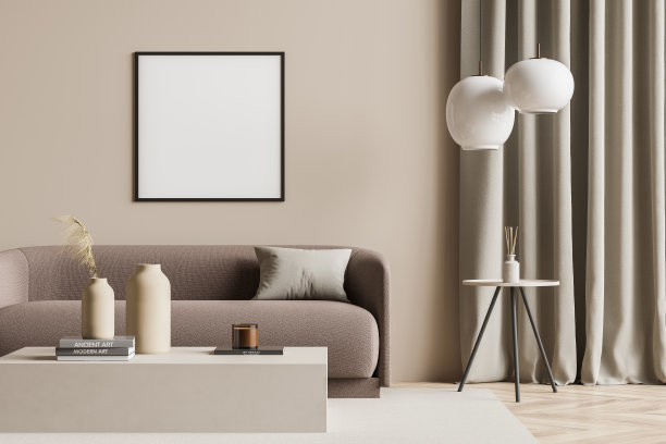 空画布在米色客厅与现代细节图片下载