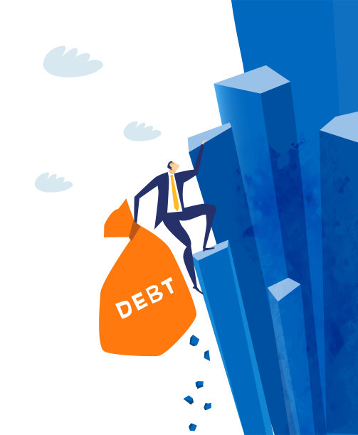 商人背着沉重的债务爬上岩石。经济与金融危机概念图片下载