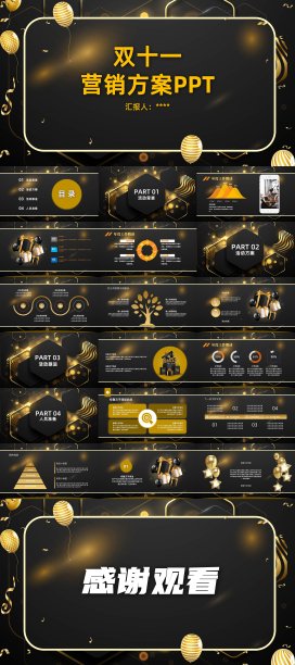 双十一营销策划PPT黑金商务素材图片