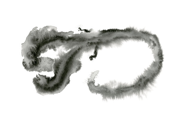 白底亚洲龙画剪影，日本黑墨插图，sumi水彩，抽象艺术图片下载