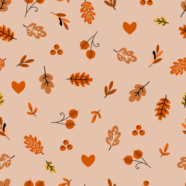 美丽，无缝，可爱的秋天图案与叶和花矢量素材图片