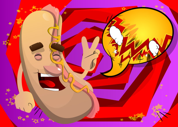 热狗做V字手势，和平手势。图片下载