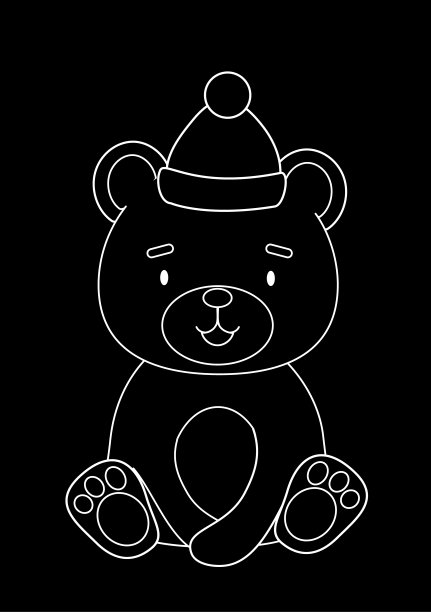 戴着圣诞帽的黑熊身上的白色粉笔图片下载