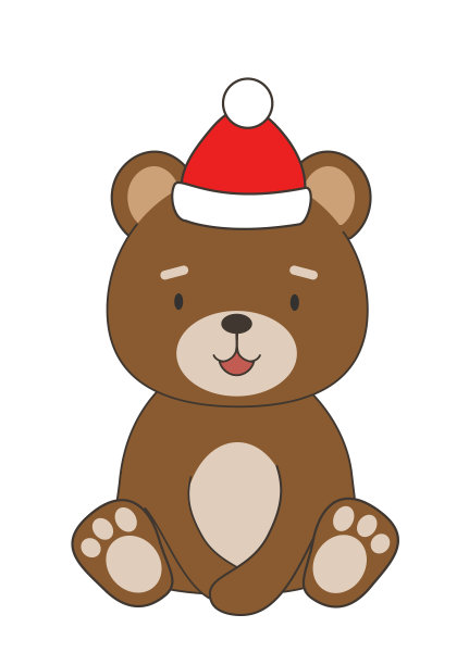棕熊在红帽孤立在白色背景图片下载