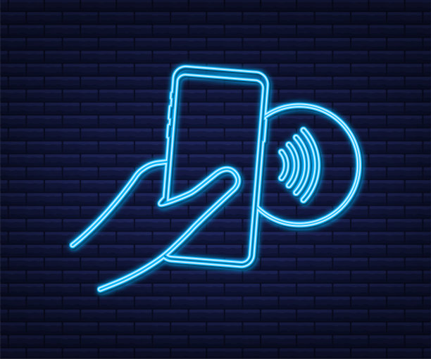 非接触式无线支付标志标志。NFC技术。近场通信。Nfc霓虹灯。矢量插图。图片下载
