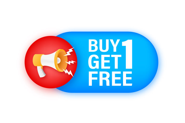 扩音器横幅，商业概念与文字买一送一。销售标签。向量股票插图图片下载