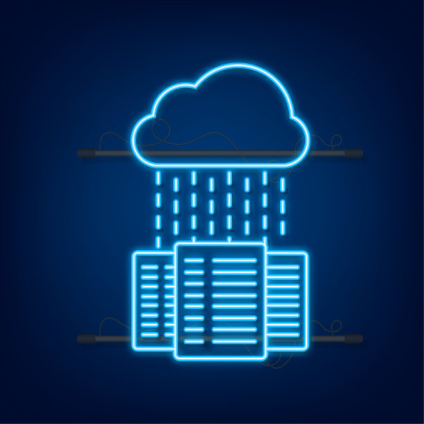 数据中心。霓虹灯图标。主机服务概念横幅，服务器机架。服务器的房间。矢量图图片下载