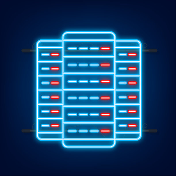 数据中心。霓虹灯图标。主机服务概念横幅，服务器机架。服务器的房间。矢量图图片下载