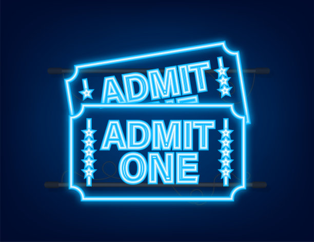 现实的红色和蓝色的演出门票。旧的高级电影票。霓虹灯图标。矢量图图片下载