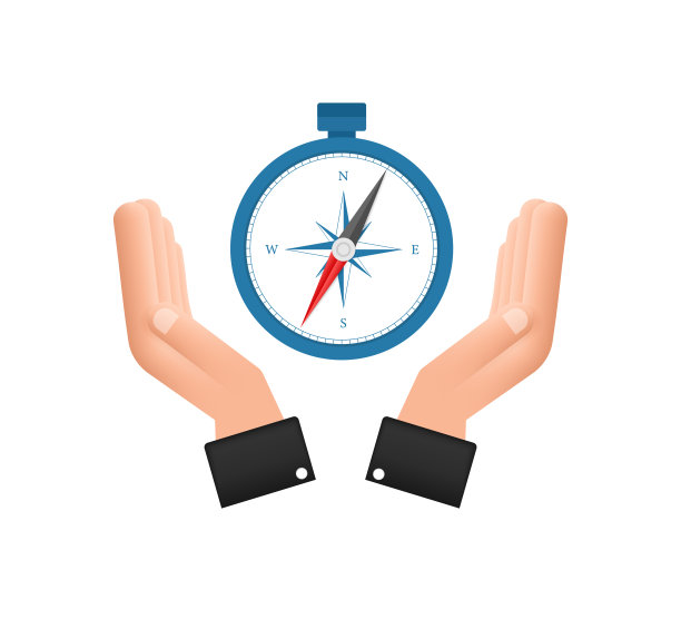 指南针图标在白色背景上的手。平面矢量导航符号。矢量插图。图片下载