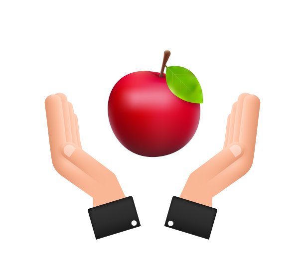 矢量股票插图详细大闪亮的红色苹果悬挂在手上。图片下载