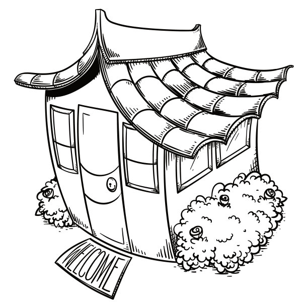 卡通风格的小房子和欢迎地毯图片下载