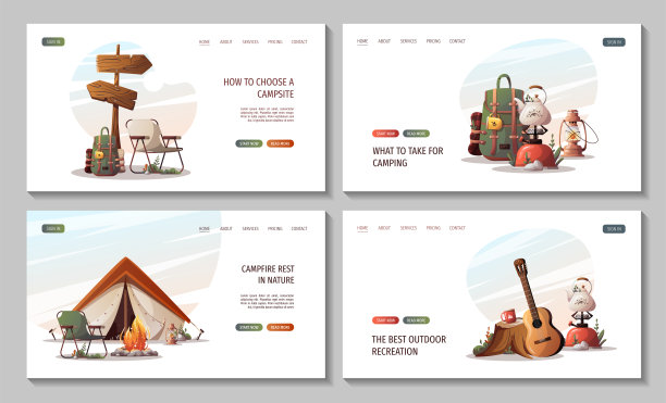 集网页露营在自然。夏季露营，旅行，旅行，徒步旅行，露营者，自然，旅行的概念。图片下载