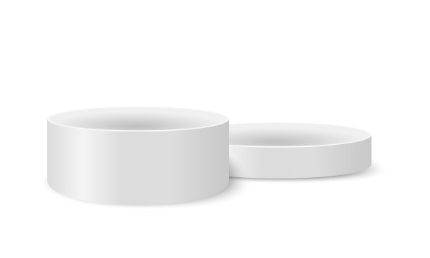 圆形纸板箱，拆除了躺盖模型。打开的白色圆形包装隔离在白色背景上。装帽子，礼物，化妆品，饼干的容器。向量现实的例子图片下载