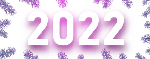 圣诞松枝框架中的粉色2022标志素材图片