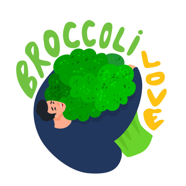 一个男人抱着一个巨大的花椰菜小花。西兰花喜欢文字。健康饮食。图片下载