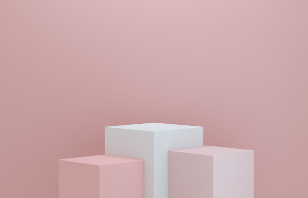 极简主义领奖台获奖者立方体产品展示在粉红色的背景。图片下载