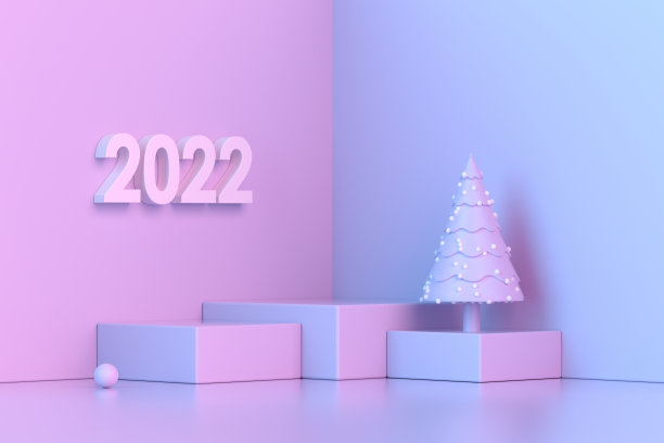 2022年新年，圣诞装饰与讲台，平台，霓虹灯图片下载