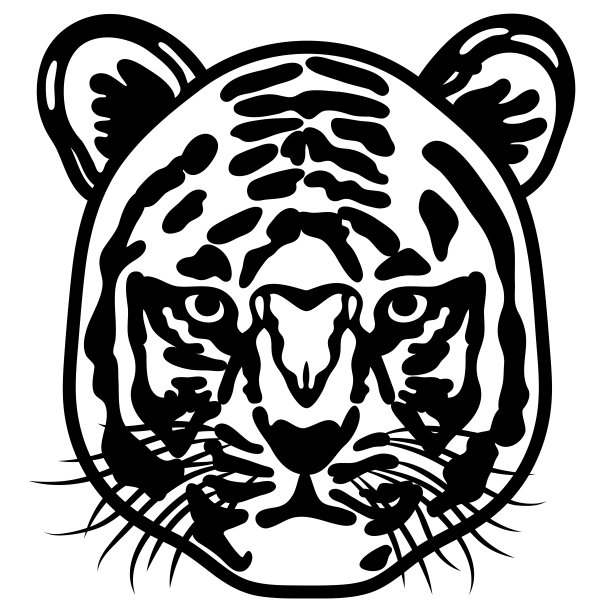 黑白插图的老虎面对前面。图片下载
