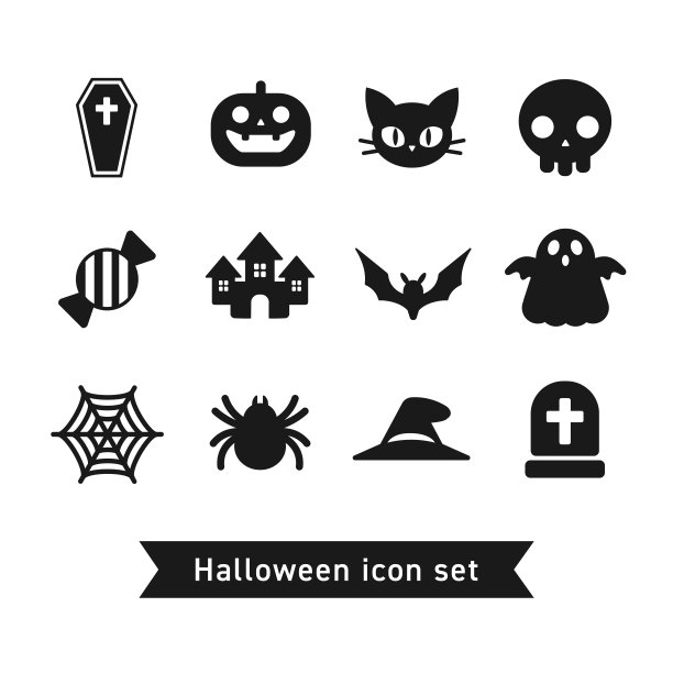 万圣节图标集合的矢量插图图片下载