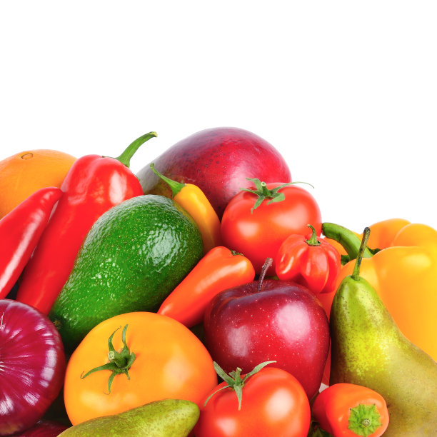 蔬菜和水果被隔离在白色背景上。放置你的文本。图片下载