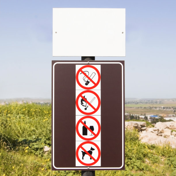 模型。在夏季公园的一张海报上有许多禁止的标志。图片下载