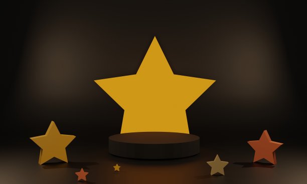 黑色的领奖台上有金色的星星图片下载