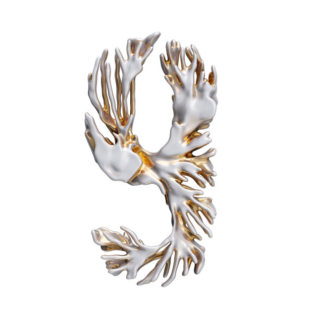 字母数字由金色的现代珊瑚孤立在白色背景。图片下载