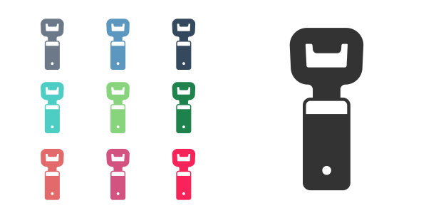 黑色开瓶器图标隔离在白色背景。设置图标丰富多彩。向量图片下载