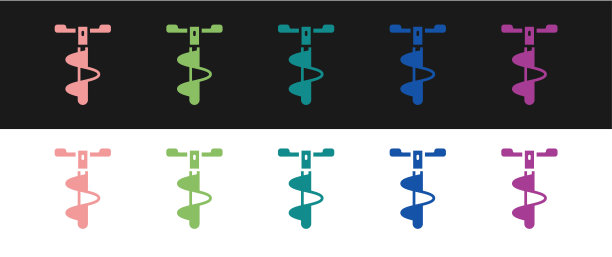 设置手冰钻冬季钓鱼图标孤立在黑白背景。向量图片下载