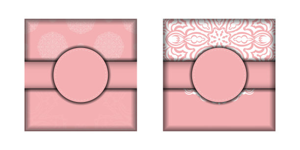 您的品牌的粉红色与希腊白色图案的明信片模板。图片下载