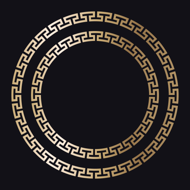希腊金色框架上的黑色背景，矢量图片下载