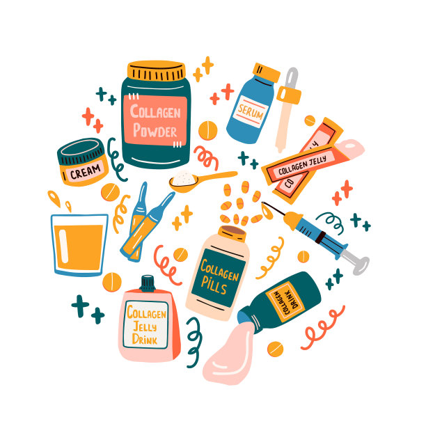 不同类型的胶原蛋白。时尚美丽的补充。图片下载