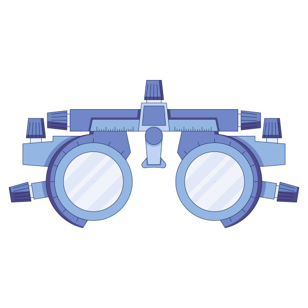 验光师图标在一个平面风格，眼睛测试框架，视力测试，屈光度与尺度测量图标隔离在白色的背景上。图片下载