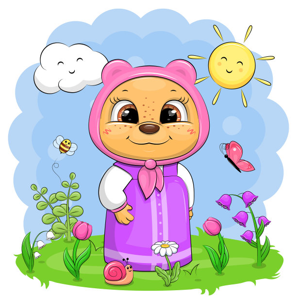 大自然中可爱的卡通熊。图片下载