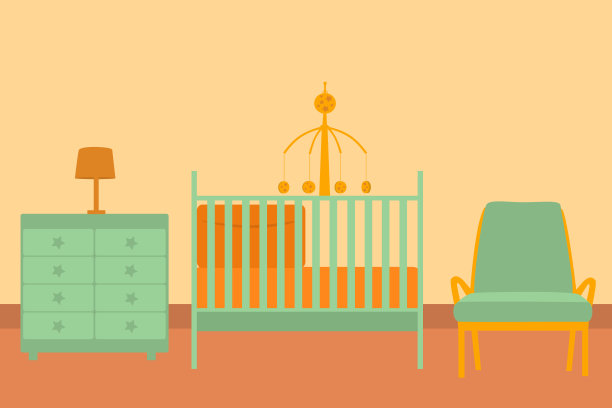 婴儿房内部有婴儿床，扶手椅和梳妆台。图片下载