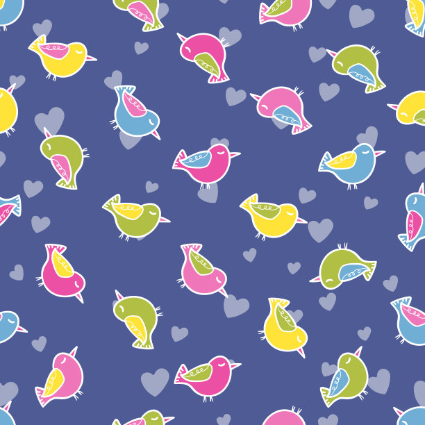 无缝的图案与有趣的五颜六色的鸟。彩色平面矢量插图与小卡通鸟。可爱的人物。模板设计邀请，海报，卡片，传单，纺织品，织物的孩子图片下载
