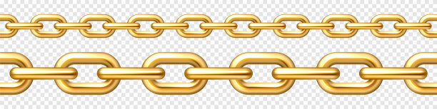 现实镀金无缝金属链与金链接在格子背景。矢量图图片下载