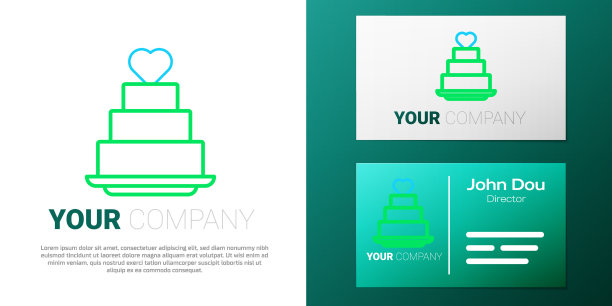 行结婚蛋糕与心形图标孤立图片下载