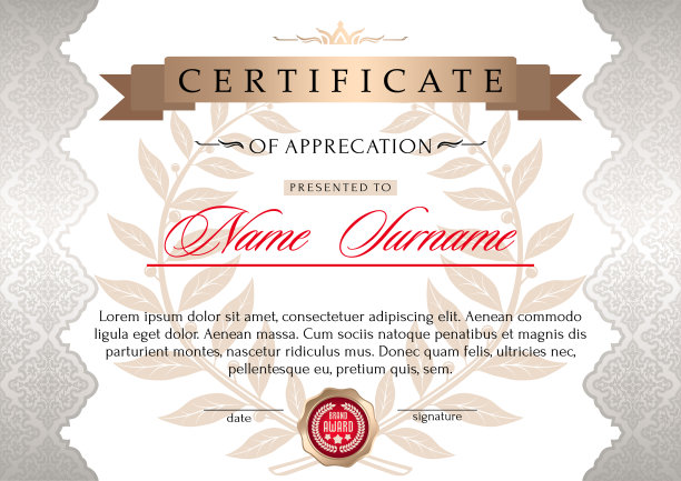 该证书是正式的，庄重的，优雅的风格与桂冠得主的花环和古董装饰图片下载