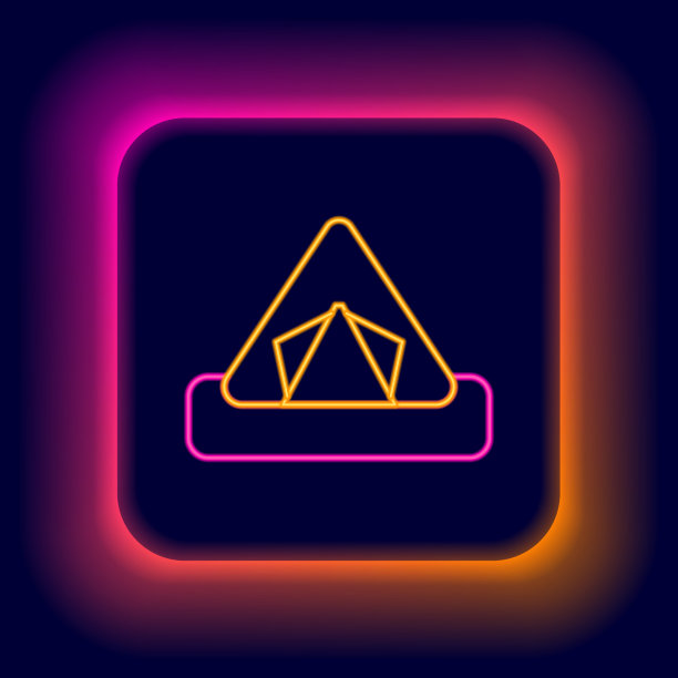 发光的霓虹灯线游客帐篷图标孤立上图片下载