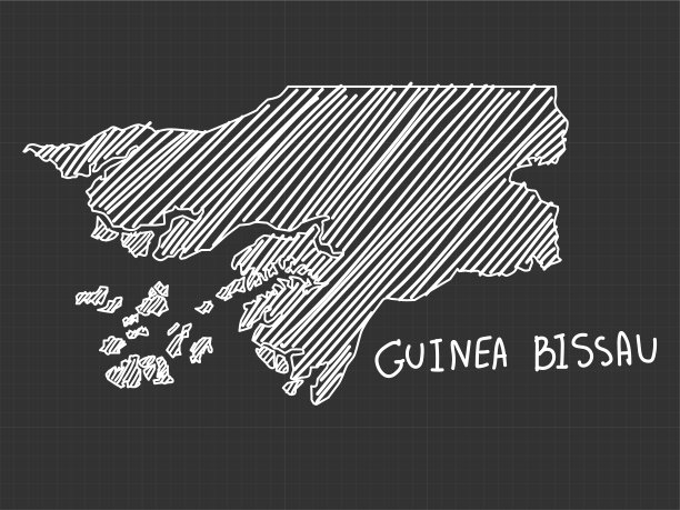 几内亚比绍地图手绘黑色背景。图片下载