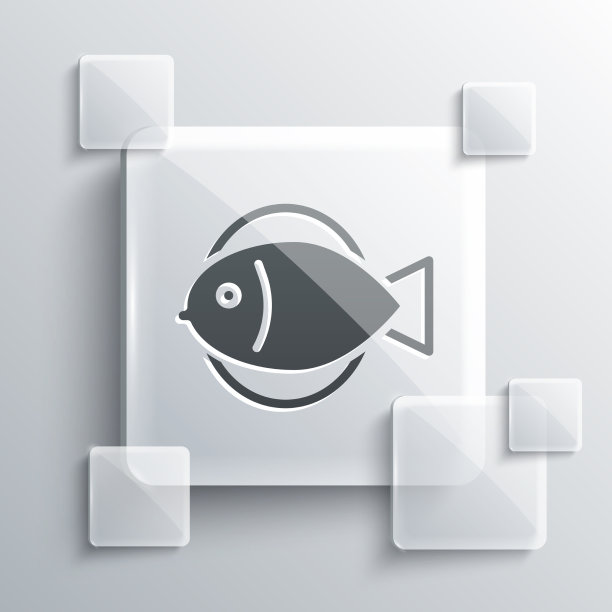 灰色的鱼图标孤立在灰色的背景正方形图片下载