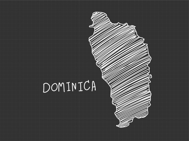 多米尼加地图手绘的黑色背景。图片下载