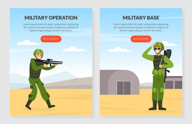 人作为军事特种部队的制服和步枪在行动和陆军基地矢量模板图片下载