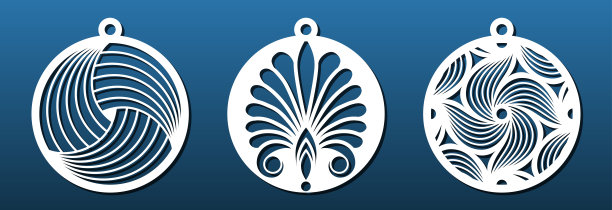 激光切割模板。圣诞球，新年装饰元素，挂件或钥匙链。数控切割与金属，木材，皮革，树脂，纸艺术，雕刻模板。矢量图图片下载