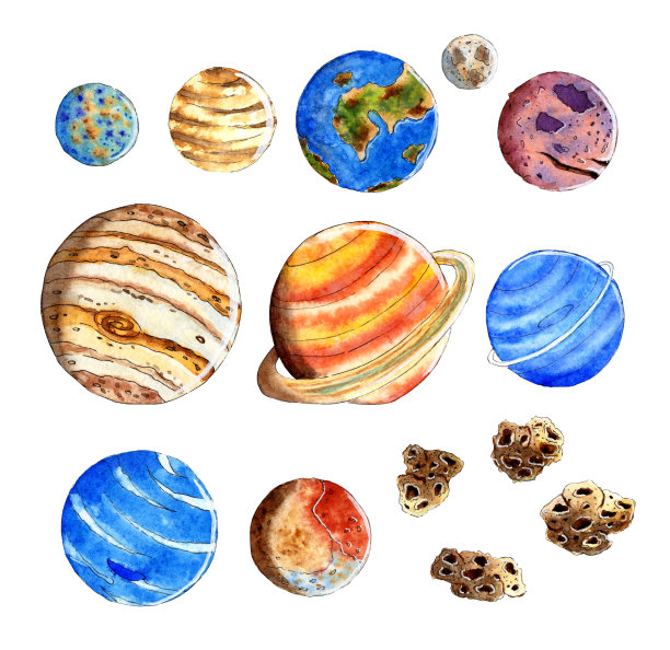 行星和恒星的大型水彩画图片下载