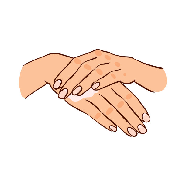 这个女孩用一种乳霜来擦干手。身体保健。矢量手绘插图。图片下载