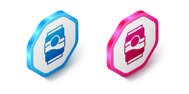 等距苏打可以图标孤立的白色背景。六角按钮。向量图片下载