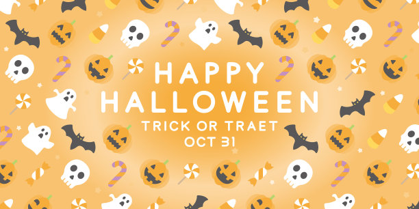 万圣节促销横幅(平面图标角色装饰)图片下载